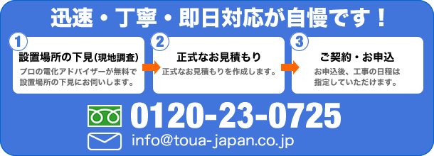 迅速・丁寧・即日対応が自慢です！
0120-79-0725
toua-ecology@live.jp